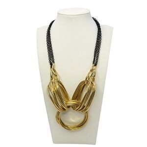 Sofia Gold Tone Chunky Statement Necklace Black Multi Strand Chain Bib Chic Y2K
